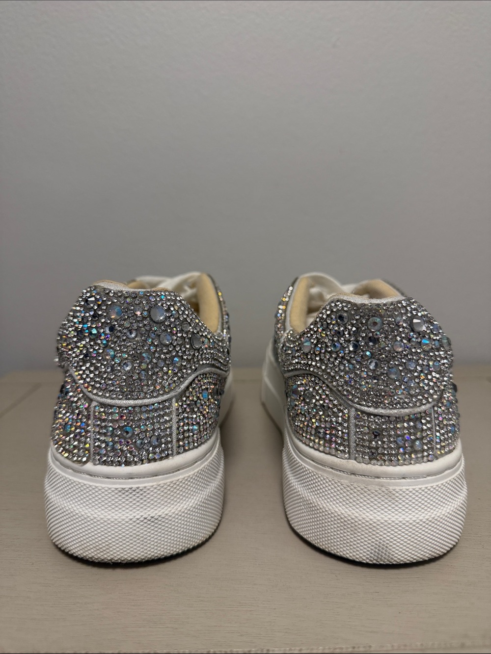 Betsey Johnson Sidny Rhinestone Platform Sneakers Silver Glitter Sparkle Shoes 5 - Picture 6 of 11